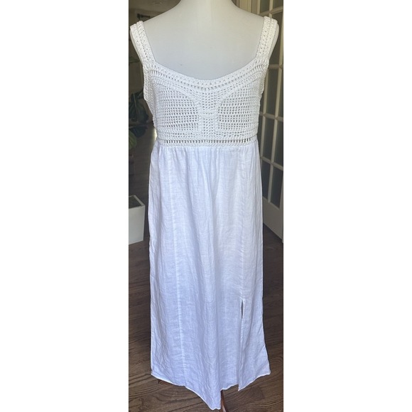 J.Crew White Boho Crochet Bodice Linen Maxi Dress Women's Size M Summer Beach - Picture 4 of 13